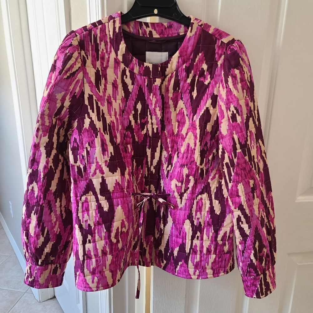 Avec Les Filles Cotton Quilted Peplum Jacket Peony Pink Size Medium NEW